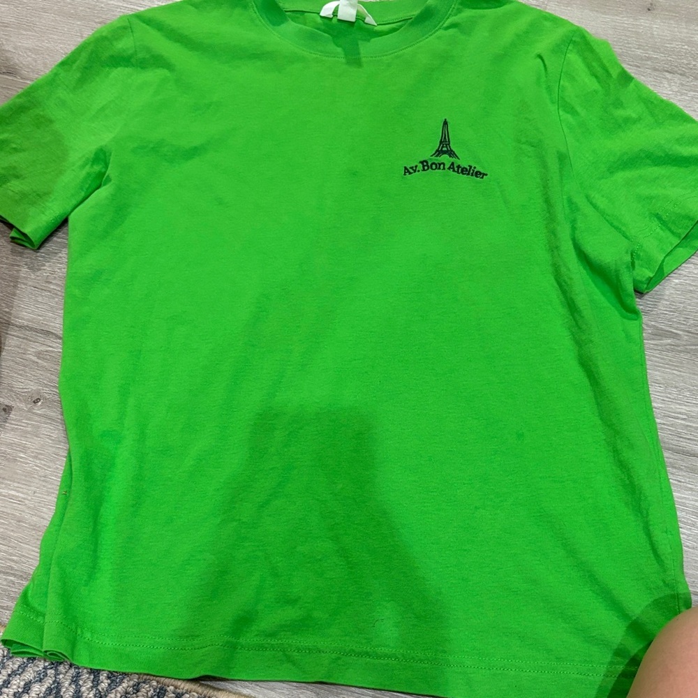 (Purchased in Romania) H&M Oversized Bright Green T-Shirt “Av Bon Atelier”